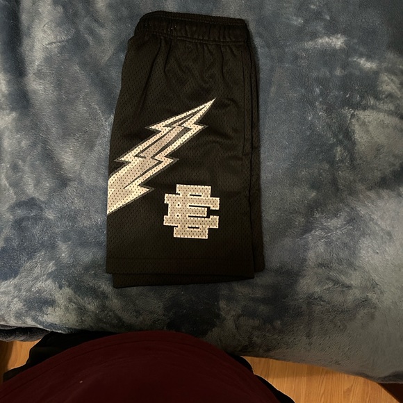 Black Athletic Shorts with Lightning Bolt Design